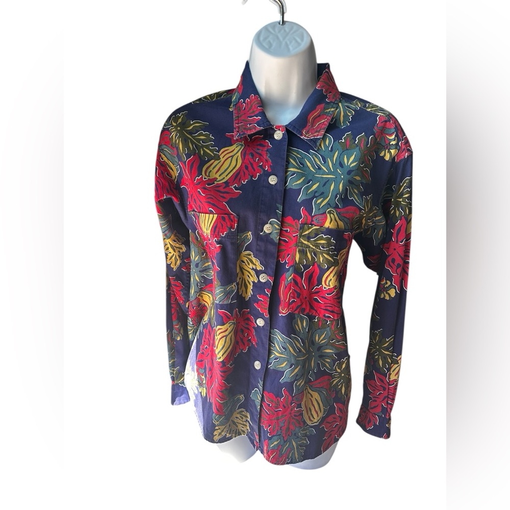 Patagonia Women’s Shirt M Blue Floral Button Up Vintage Repair 90s